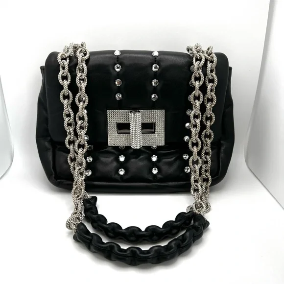 Tom Ford Black Leather Purse Studded Sequin Chain Link Shoulder Bag - Picture 2 of 16